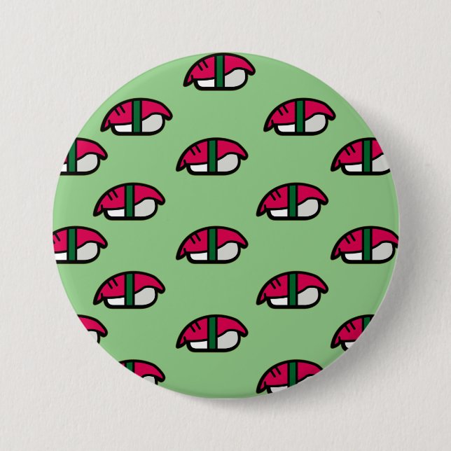 Macaron Rond 7,6 Cm Carton Kawaii Sushi, Riz de Poisson et Bouton d'al (Devant)
