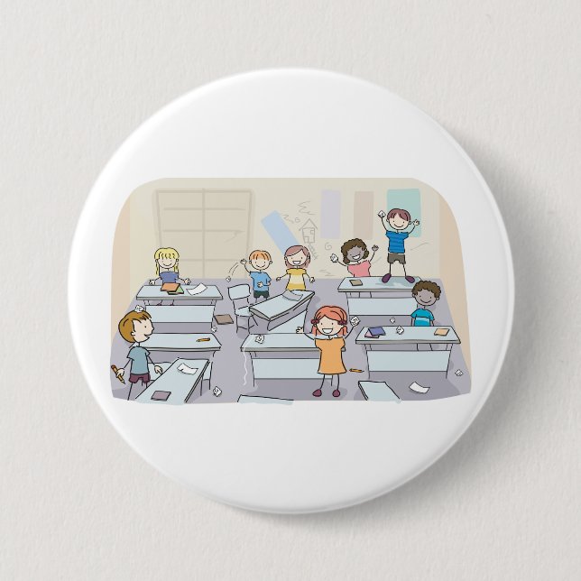Macaron Rond 7,6 Cm Cartoon Classroom Chaos With Wild Students (Devant)