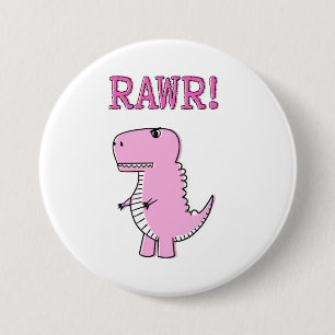 Macaron Rond 7,6 Cm Cartoon T-Rex Dinosaur Mignonne Et Rose En Colère