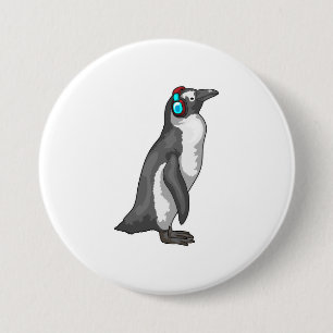 Macaron Rond 7,6 Cm Casque de musique Penguin