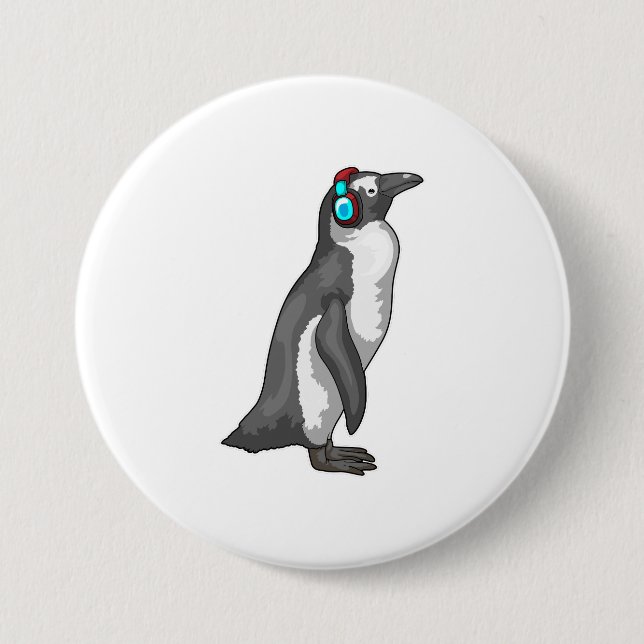 Macaron Rond 7,6 Cm Casque de musique Penguin (Devant)