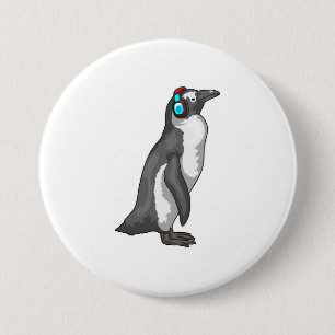 Macaron Rond 7,6 Cm Casque de musique Penguin