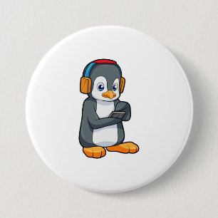 Macaron Rond 7,6 Cm Casque de musique Penguin