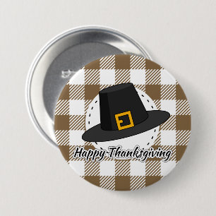 Macaron Rond 7,6 Cm Casquette pèlerin noir sur plan Brown - Thanksgiv
