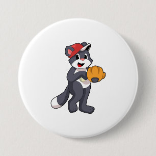 Macaron Rond 7,6 Cm Cat à base-ball avec ballon de baseball