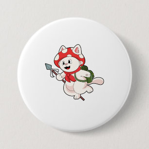 Macaron Rond 7,6 Cm Cat as Mushroom picker with Mushroom