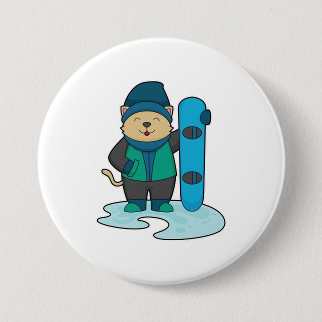 Macaron Rond 7,6 Cm Cat as Snowboarder (Devant)