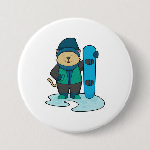 Macaron Rond 7,6 Cm Cat as Snowboarder
