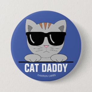 Macaron Rond 7,6 Cm CAT DADDY Lunettes de soleil Bouton Chat