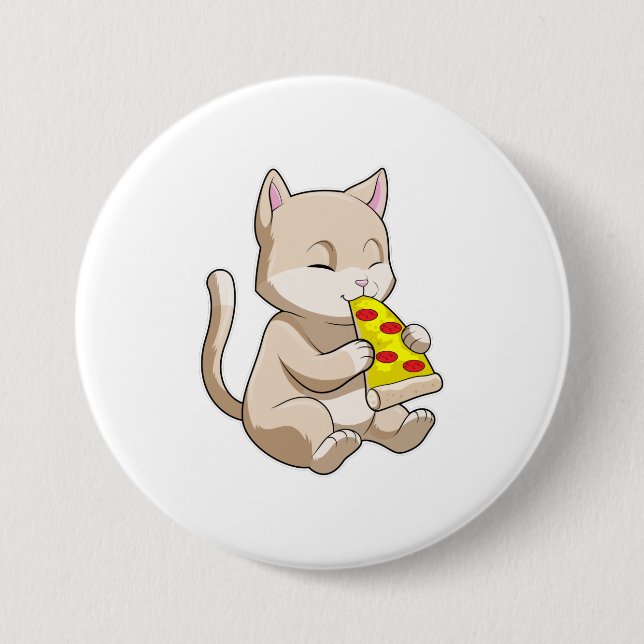 Macaron Rond 7,6 Cm Cat with Pizza (Devant)