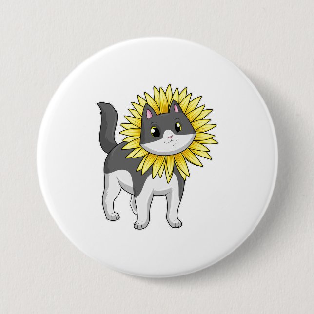 Macaron Rond 7,6 Cm Cat with sunflower (Devant)