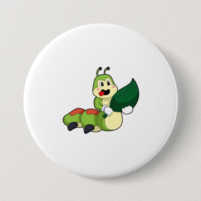Macaron Rond 7,6 Cm Caterpillar avec feuille (Devant)