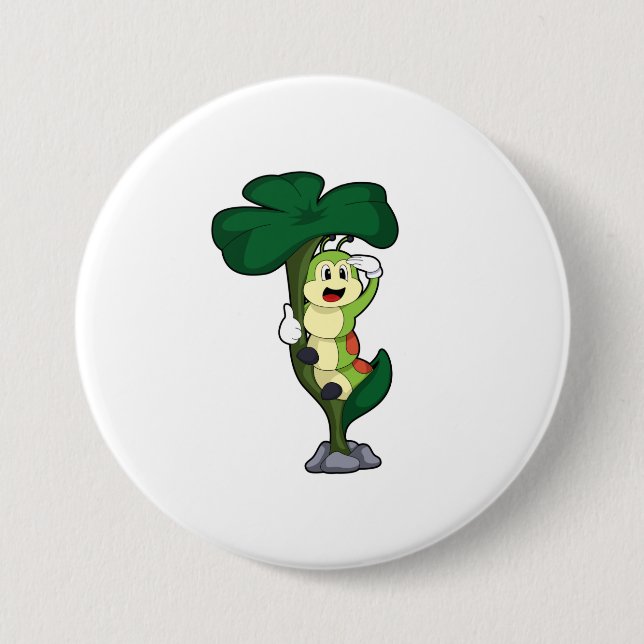 Macaron Rond 7,6 Cm Caterpillar avec feuille (Devant)