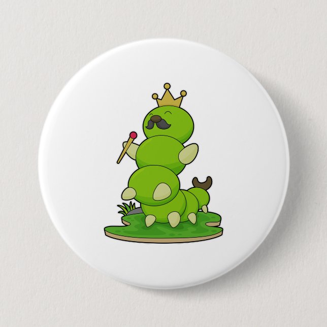 Macaron Rond 7,6 Cm Caterpillar en roi avec Couronne (Devant)