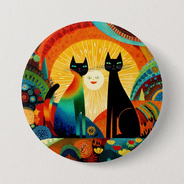 Macaron Rond 7,6 Cm Cats on Bright and Colorful Background, (Devant)