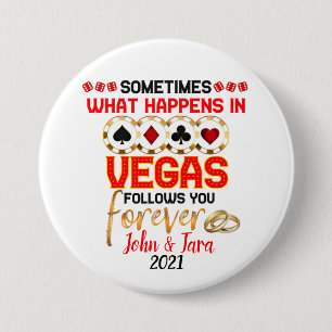 Macaron Rond 7,6 Cm Ce qui se passe à Vegas Anniversaire couple mari