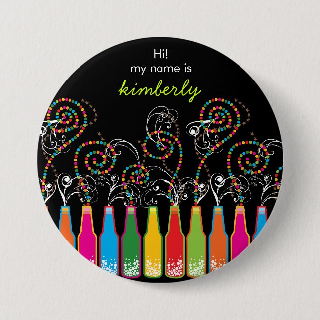 Macaron Rond 7,6 Cm Célébrations pétillantes ! Bouton nommé (Devant)