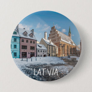 Macaron Rond 7,6 Cm Centre-ville hivernal neige à Riga, Lettonie