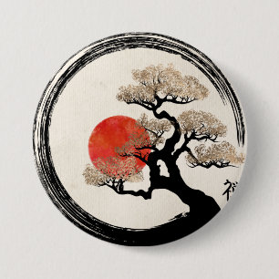 Macaron Rond 7,6 Cm Cercle d'Enso et arbre de bonsaïs sur la toile