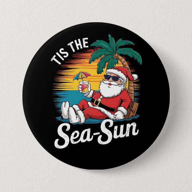 Macaron Rond 7,6 Cm C'Est Le Sea Sun Père Noël Beach Noël En Juy (Devant)