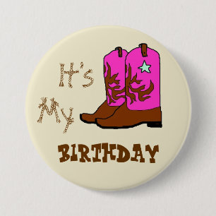 Macaron Rond 7,6 Cm C'Est Mon Anniversaire Bottes Occidentales