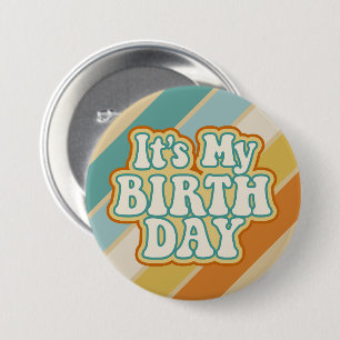 Macaron Rond 7,6 Cm C'est mon anniversaire - Happy Mod Stripe Couleur 