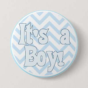 Macaron Rond 7,6 Cm C'est un Faire-part de Zigzag bleu garçon