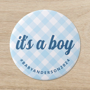 Macaron Rond 7,6 Cm C'est un garçon En vichy Baby shower