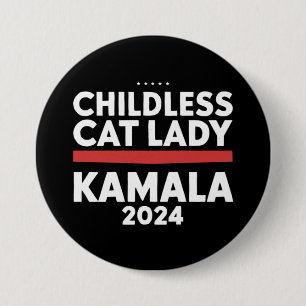Macaron Rond 7,6 Cm Cette dame de chats sans enfants vote Kamala 2024