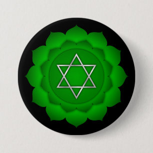 Macaron Rond 7,6 Cm Chakra Coeur Vert Zen Yoga Méditation Spirituelle