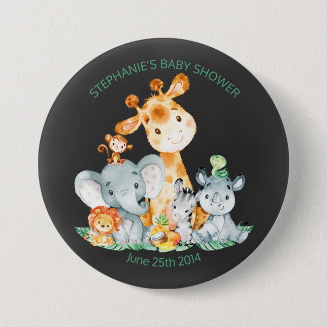 Macaron Rond 7,6 Cm Chalkboard Watercol Cute Safari Jungle Baby shower (Devant)