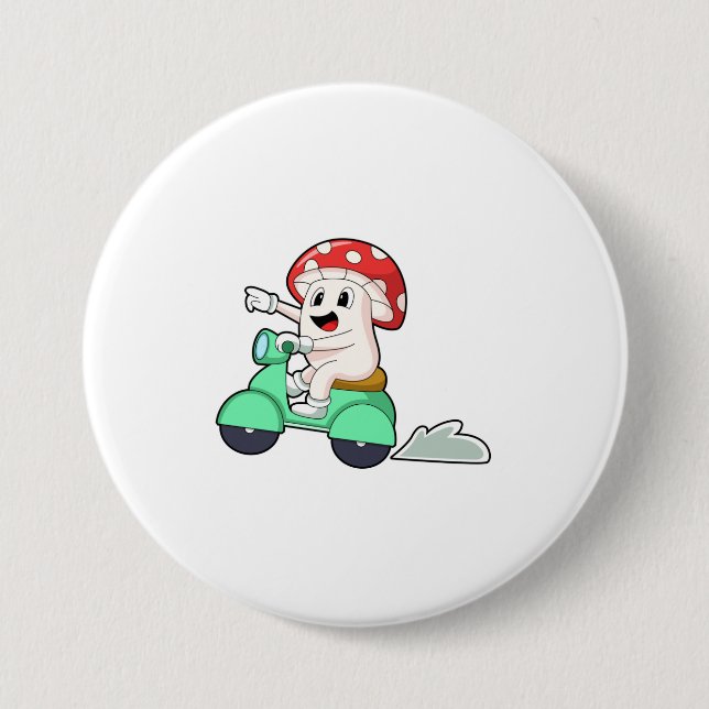 Macaron Rond 7,6 Cm Champignon comme motard avec Scooter.PNG (Devant)