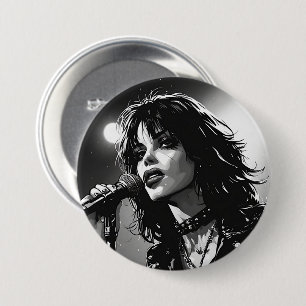 Macaron Rond 7,6 Cm Chanteur Goth Punk de style BD noir et blanc des a