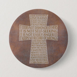 Macaron Rond 7,6 Cm Chapitre 13 de l'amour de Corinthiens Croix Bouton