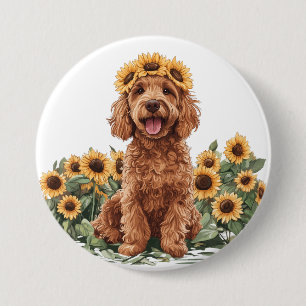 Macaron Rond 7,6 Cm Charmant chien Goldendoodle portant une couronne d