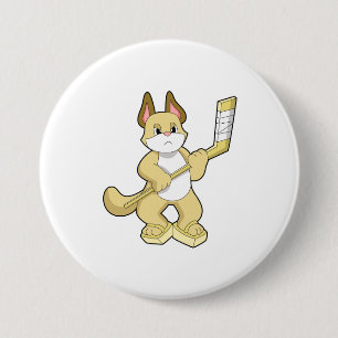 Macaron Rond 7,6 Cm Chat au hockey sur glace avec bâton de hockey sur 