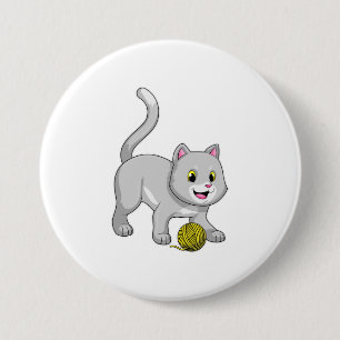 Macaron Rond 7,6 Cm Chat avec bille de laine