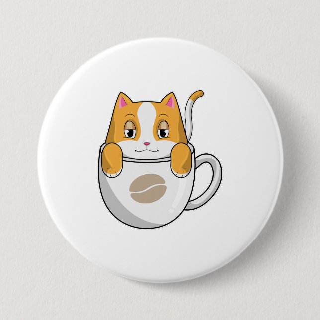 Macaron Rond 7,6 Cm Chat avec café Coupe (Devant)