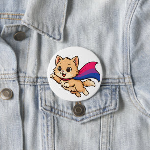 Macaron Rond 7,6 Cm Chat avec cape de la fierté bisexuelle – Joli desi