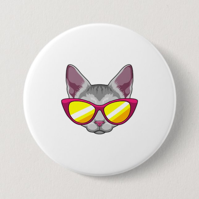 Macaron Rond 7,6 Cm Chat avec lunettes de soleil (Devant)