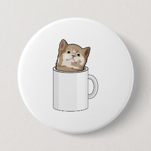 Macaron Rond 7,6 Cm Chat avec tasse de café