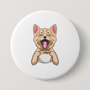 Macaron Rond 7,6 Cm Chat avec tasse de café