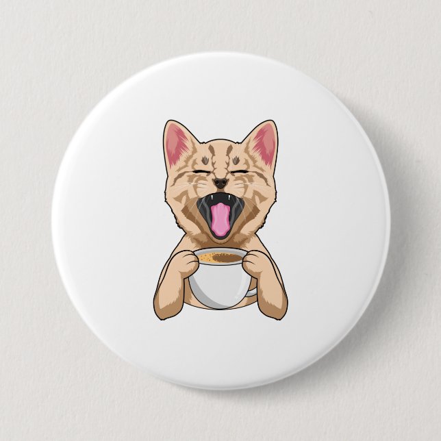 Macaron Rond 7,6 Cm Chat avec tasse de café (Devant)