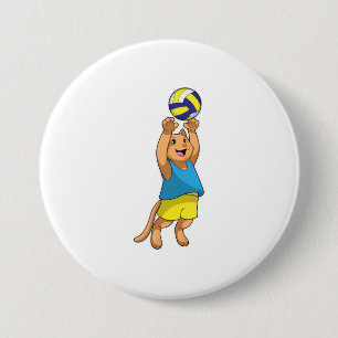 Macaron Rond 7,6 Cm Chat comme joueur de volley-ball avec volleyball
