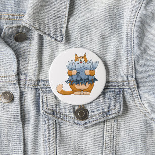 Macaron Rond 7,6 Cm Chat Drôle Tenant un Poisson Dessin Animé Kitty Af
