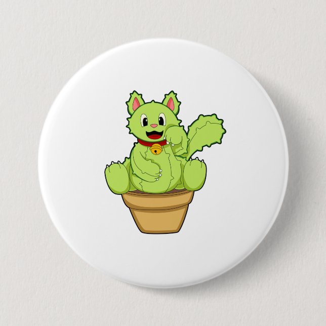 Macaron Rond 7,6 Cm Chat en cactus (Devant)