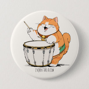 Macaron Rond 7,6 Cm Chat joue du tambour