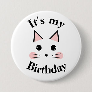 Macaron Rond 7,6 Cm Chat Kitty C'est Mon Anniversaire