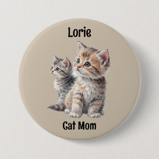 Macaron Rond 7,6 Cm Chat Maman Cute Kitten Aquarelle "Nom/ID" Design