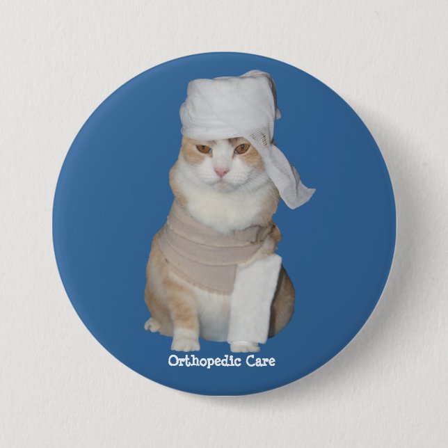 Macaron Rond 7,6 Cm Chat orthopédique drôle (Devant)